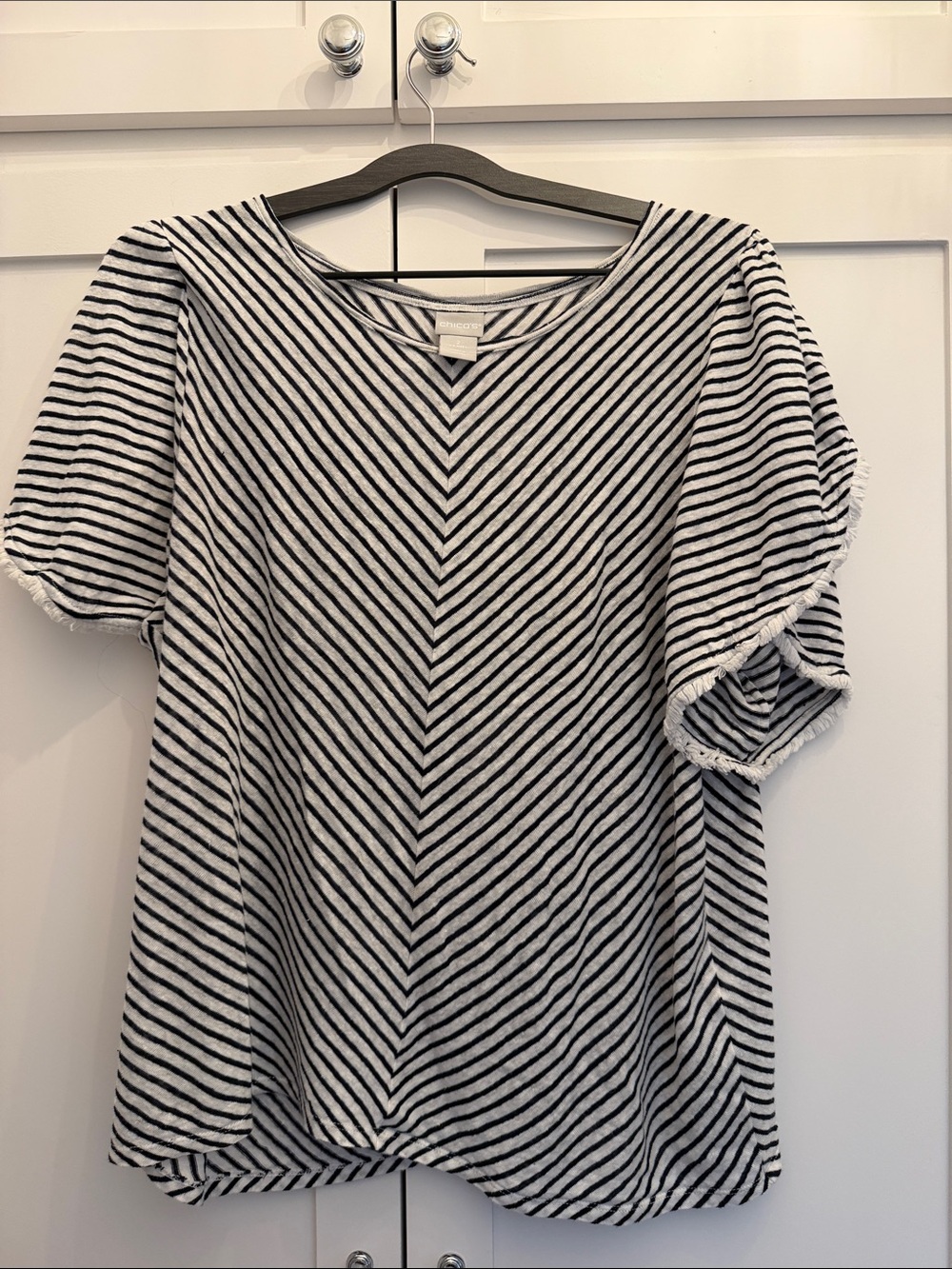 Chico's Black and White Striped Short Sleeve Top